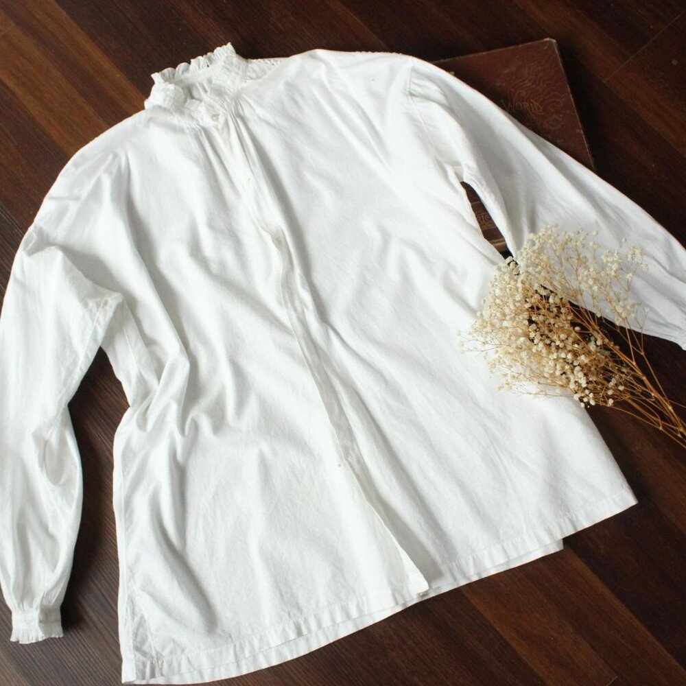 Vintage Antique 1900s Victorian Blouse, Volup White Cotton Edwardian Shirt High
